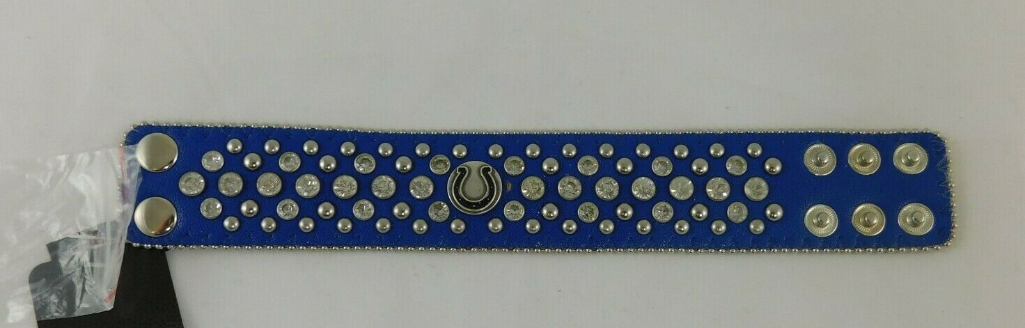 Indianapolis Colts Ladies Blue Leather Bracelet Rhinestone Fancy Style Glitz