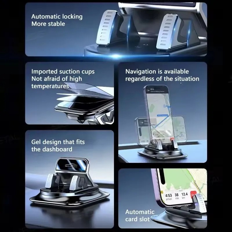 Car Phone Holder 360 Degree Rotation, Navigation Dashboard Mount Black