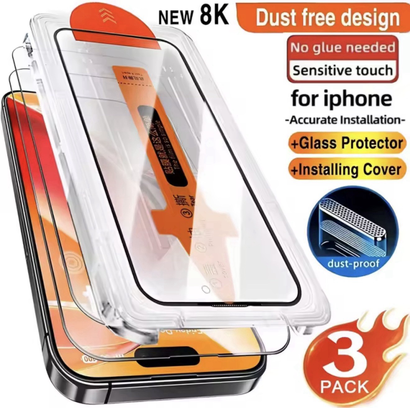 3pcs For iPhone 17 Pro Max Tempered Glass Screen Protector+Simple Tool