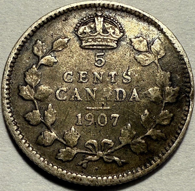 CANADA - Edward VII - Silver 5 Cents 1907 - Used,  Abused, CHEAP - FREE USA S&H!