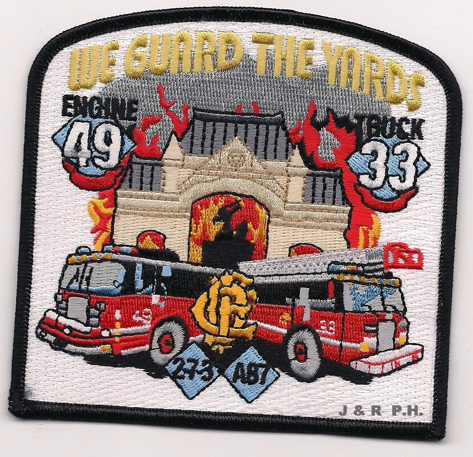 Chicago  Engine-49 / T-33  "We Guard Yards ", IL (4.25" x 4.25" size) fire patch