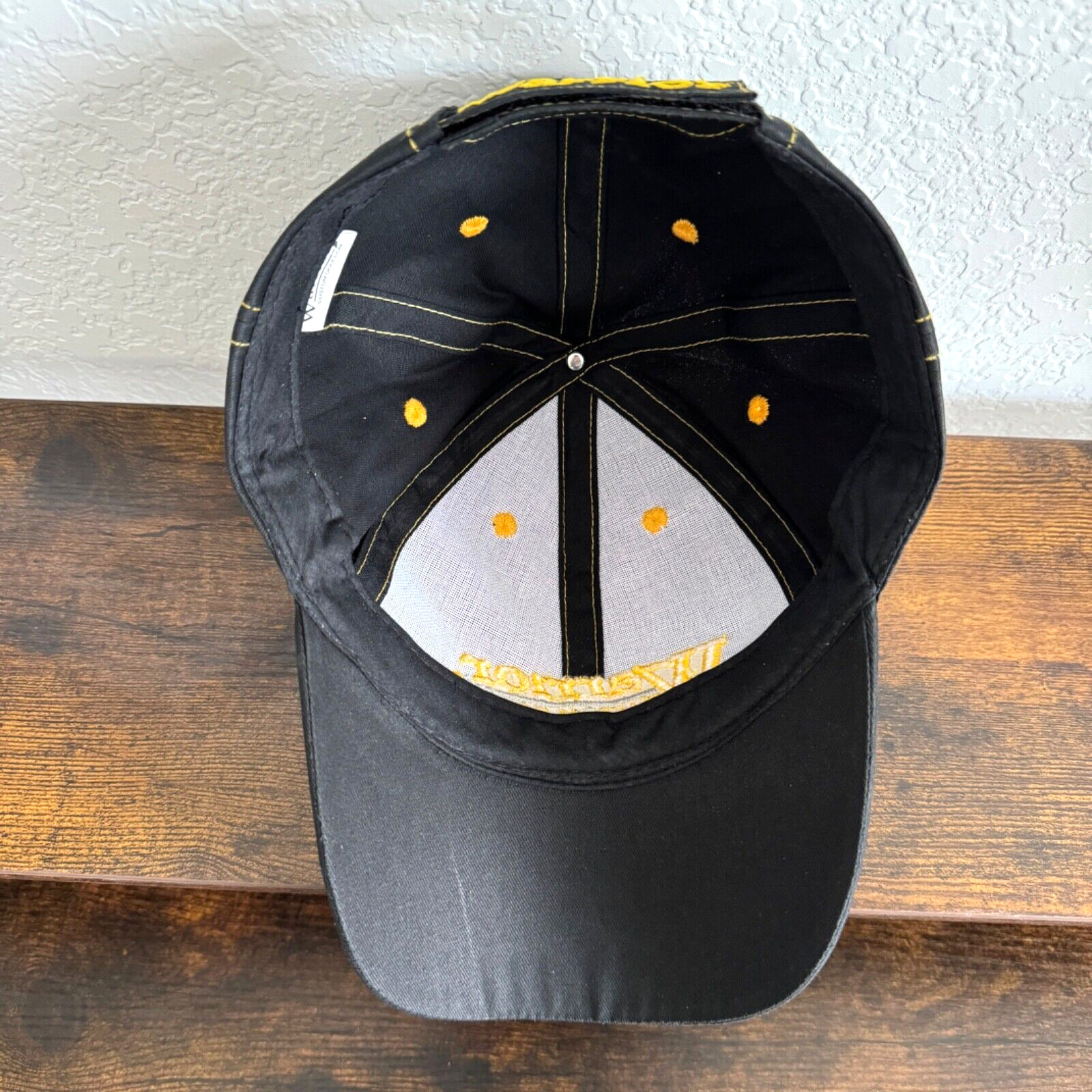 Warrior Custom Golf .com Baseball Hat Cap Stitched Black Yellow Strapback Cotton