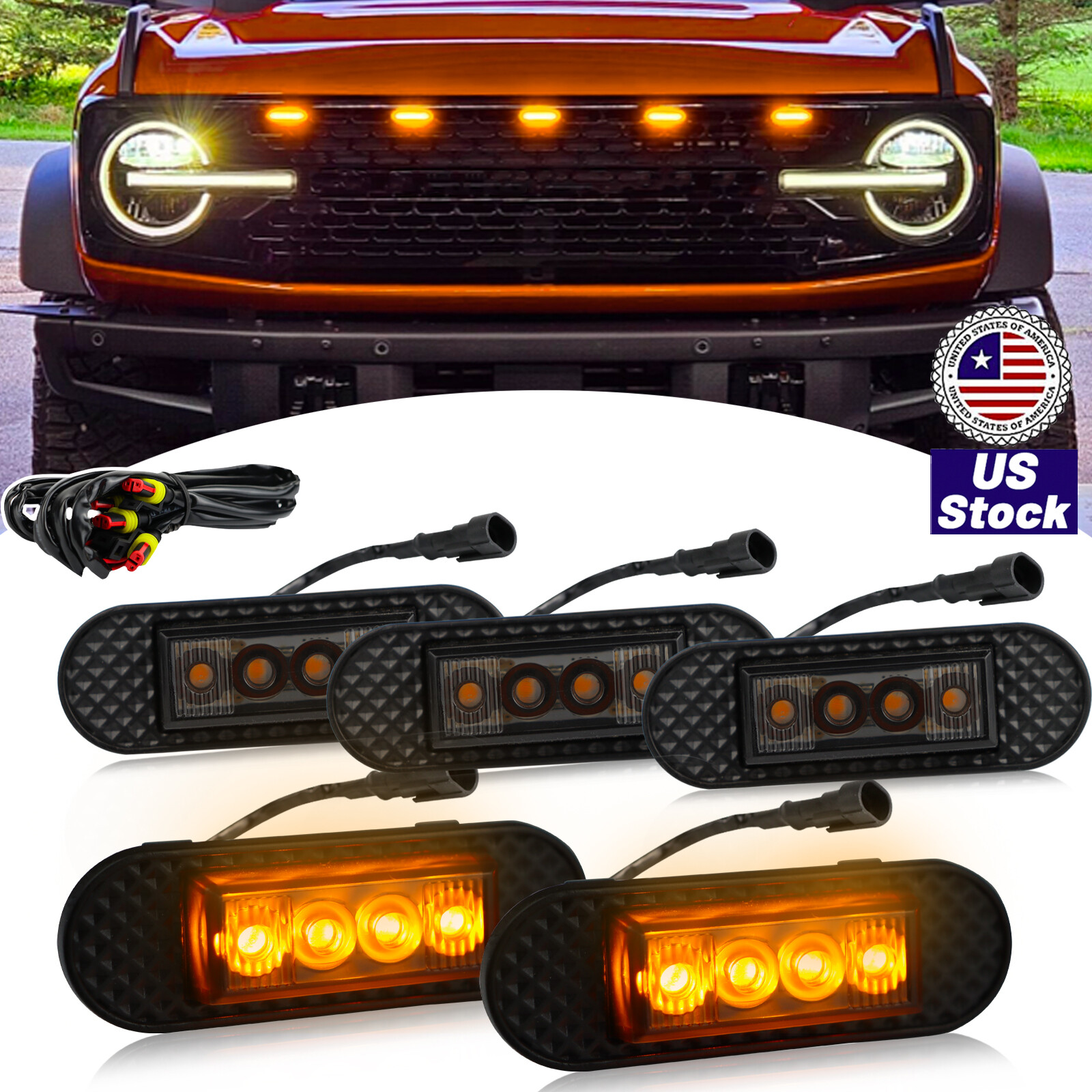 5x LED Front Grille Light Kit Smoked For Ford Bronco 2021-2023 Badlands Wildtrak