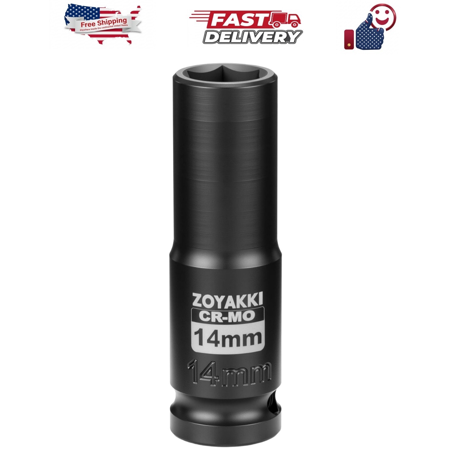 1/2" Drive x 14 mm Deep 6 PT Impact Socket, CR-MO,1/2-inch Drive 6 Point Axle...