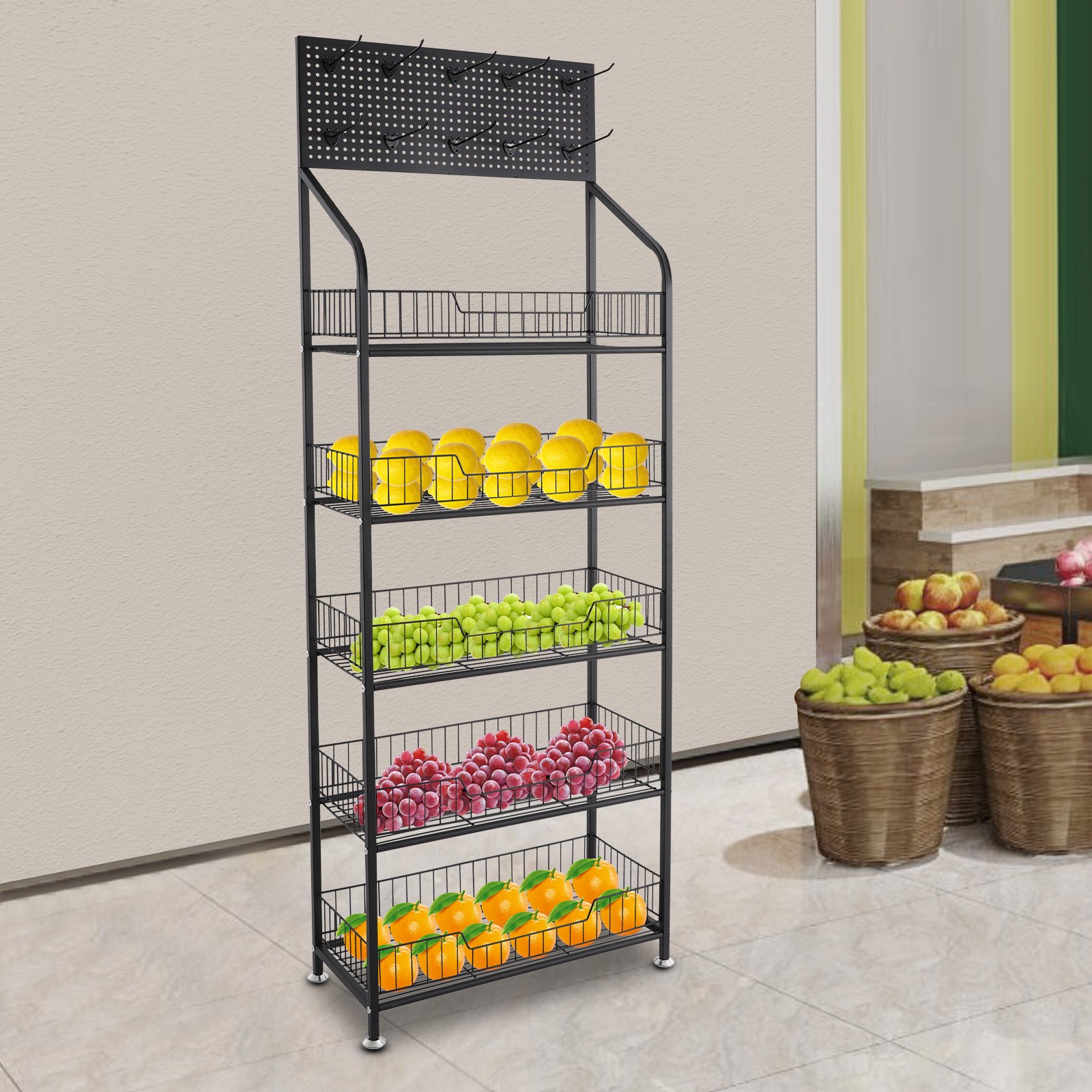 5 Tiers Retail Display Rack Snack Display Organizer Snack Rack Stand with Hooks