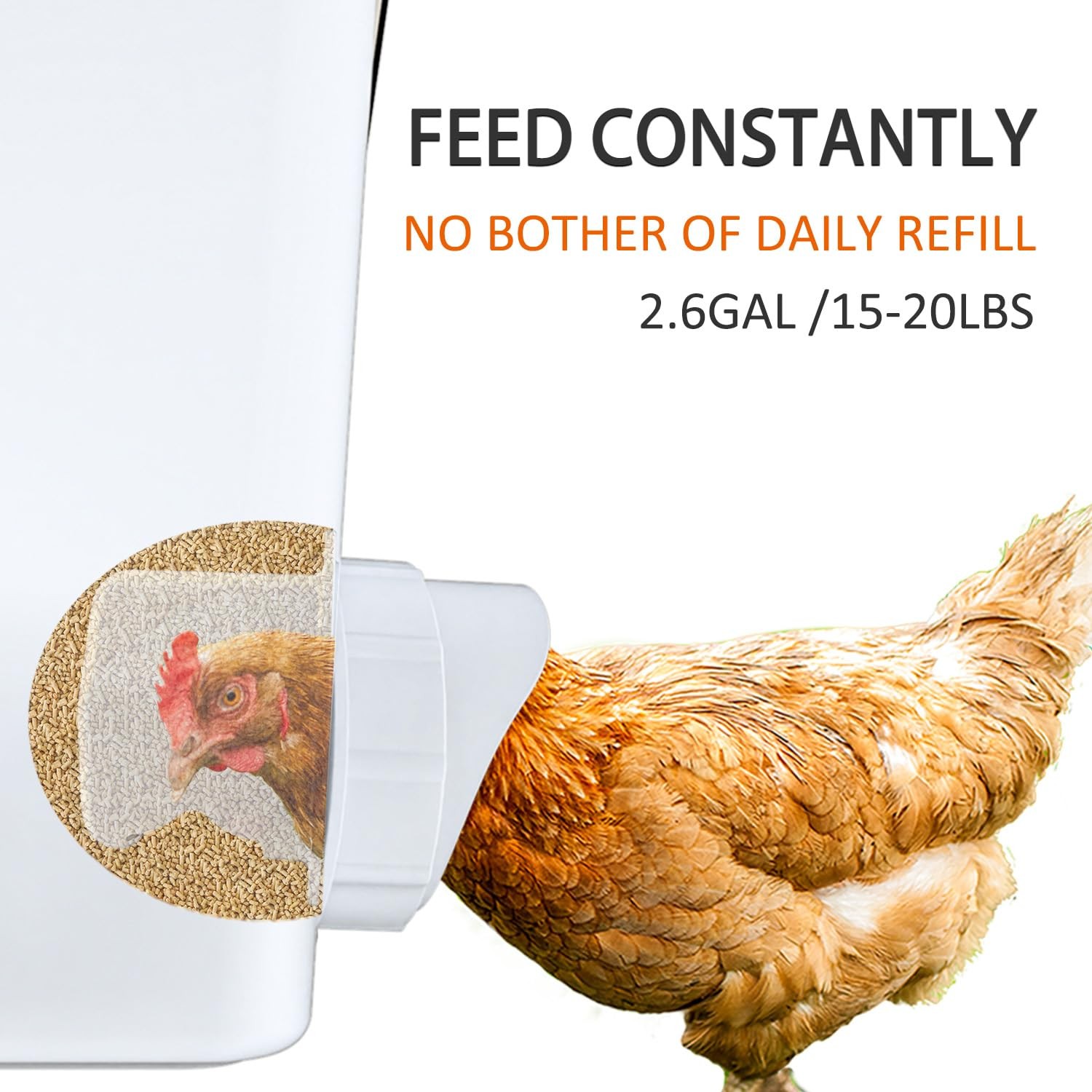Large Automatic Chicken Feeder and Waterer 2.6 Gal & Waterer, White