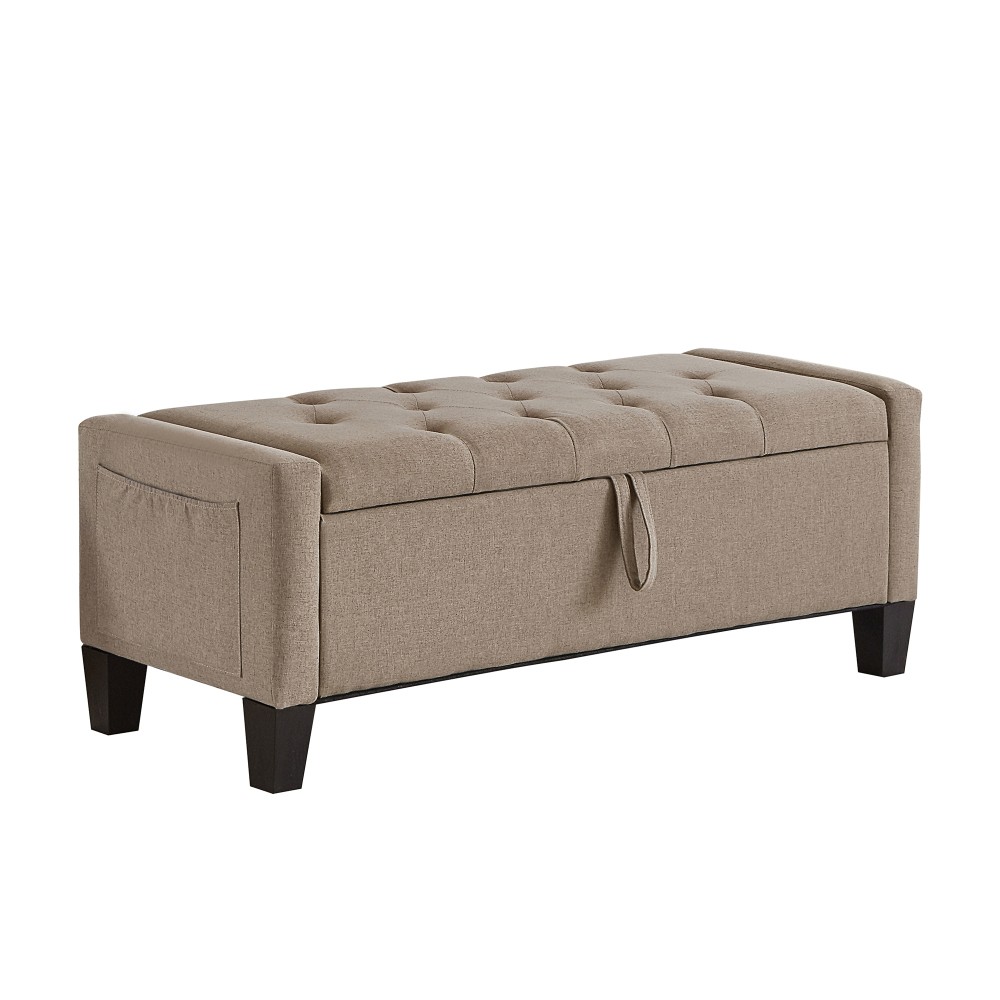 Storage Ottoman Bench w/ Safety Hinge, 350lb Capacity, Linen Upholstered