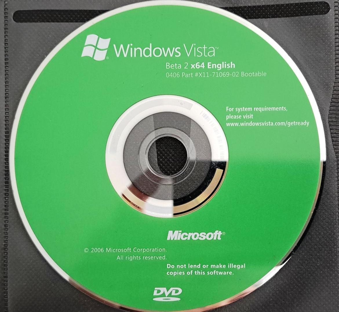 Windows Vista x64 64 bit Full Version Install DVD w/ 2 Keys License for 2 PCs