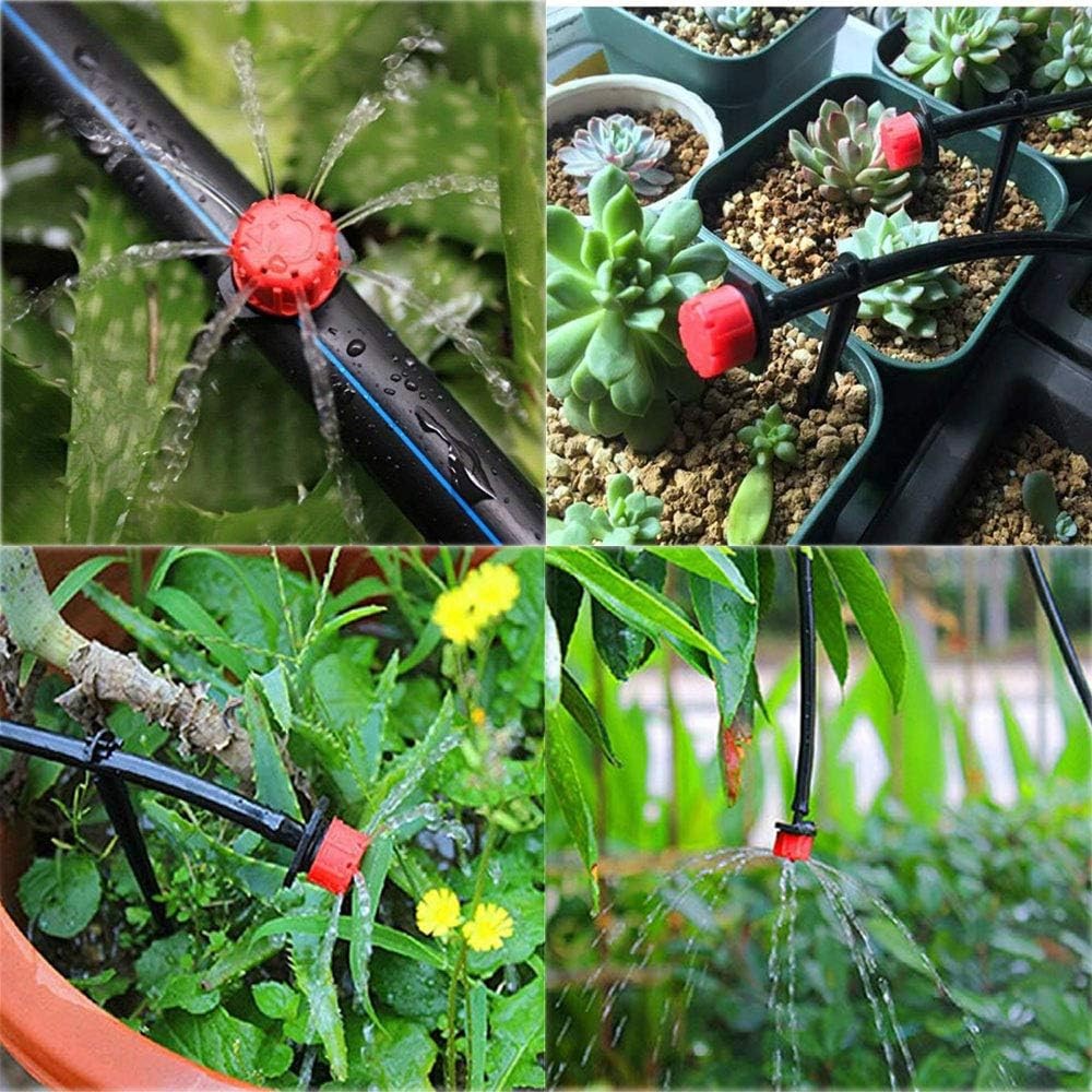 Kalolary 200Pcs Adjustable Drip Irrigation Emitters, 1/4Inch Medium, Red