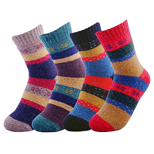 3-5 Pairs Womens Multicolor Fashion Warm Wool Cotton Thick One Size Snowflake