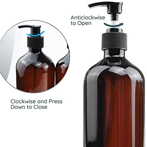 6 Pack 500ml Amber Plastic Pump Bottles - Refillable for Sanitizer, Lotion