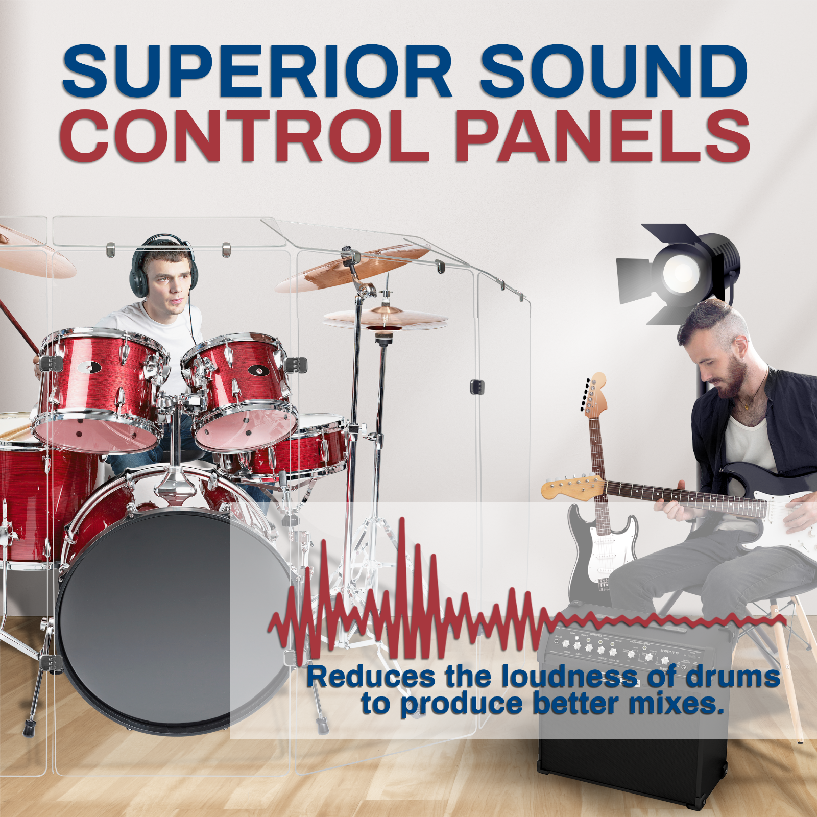 Drum Shield / 6 Panel Drum Shield with Deflectors 5ft Tall