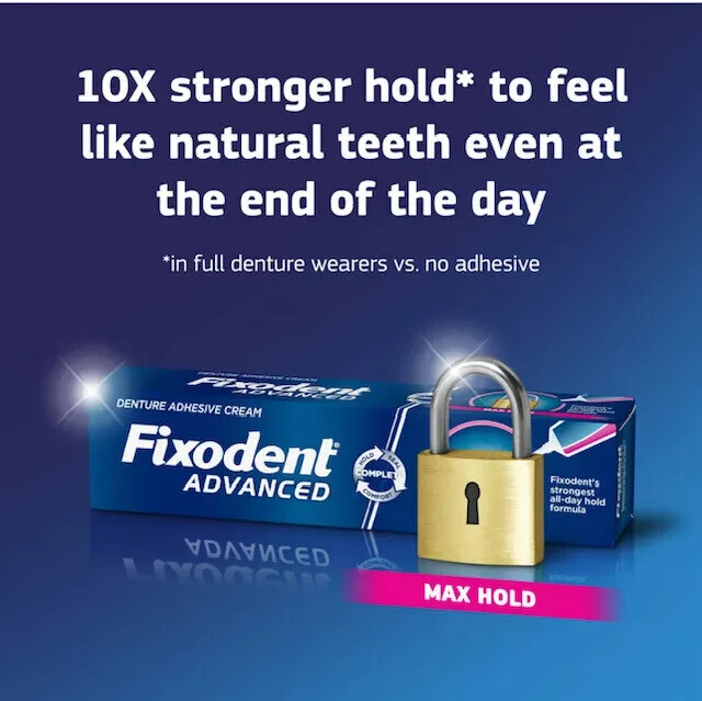 FIXODENT ADVANCED MAX HOLD DENTURE ADHESIVE CREAM 4 TUBES 2.2-OZ (62.4g) EA