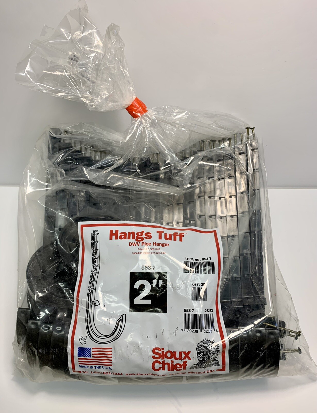 2" Sioux Chief 553-7 Hangs Tuff DWV Pipe Hanger - Black ABS (Qty 25)