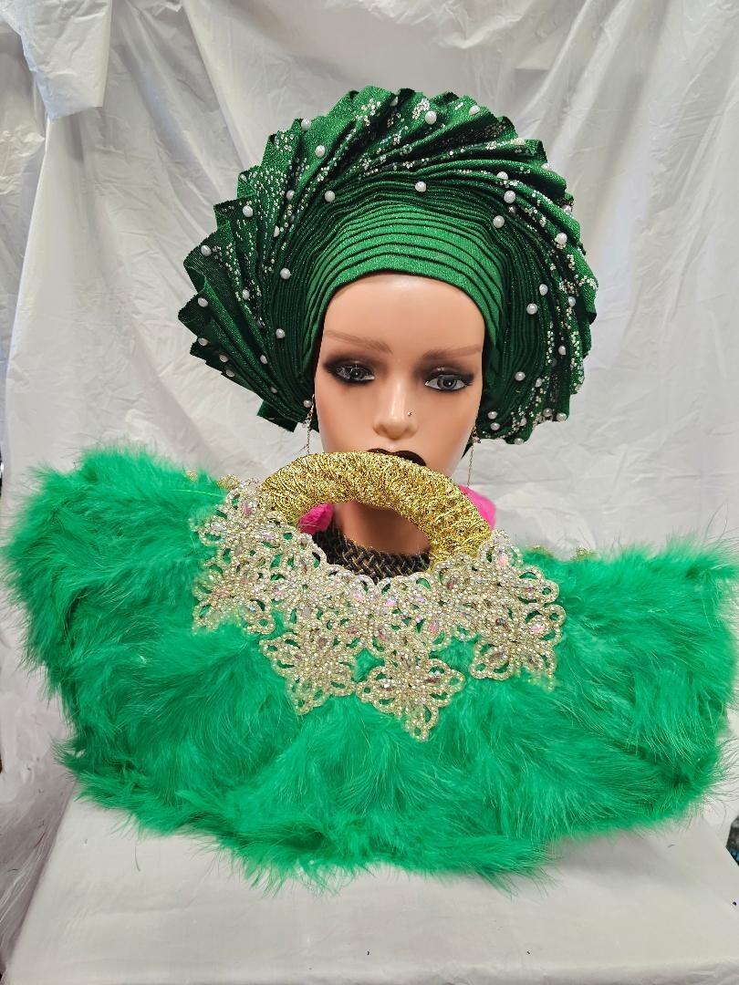 Nigeria  Fashion African Bridal Feather lovely gold hand fan