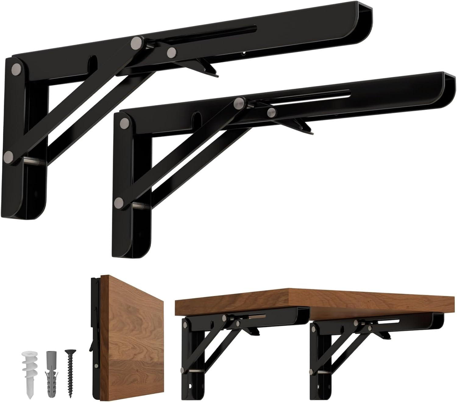 8 Inch Folding Shelf Brackets, 2 Pack Foldable Shelf Supports | Heavy Duty Trian