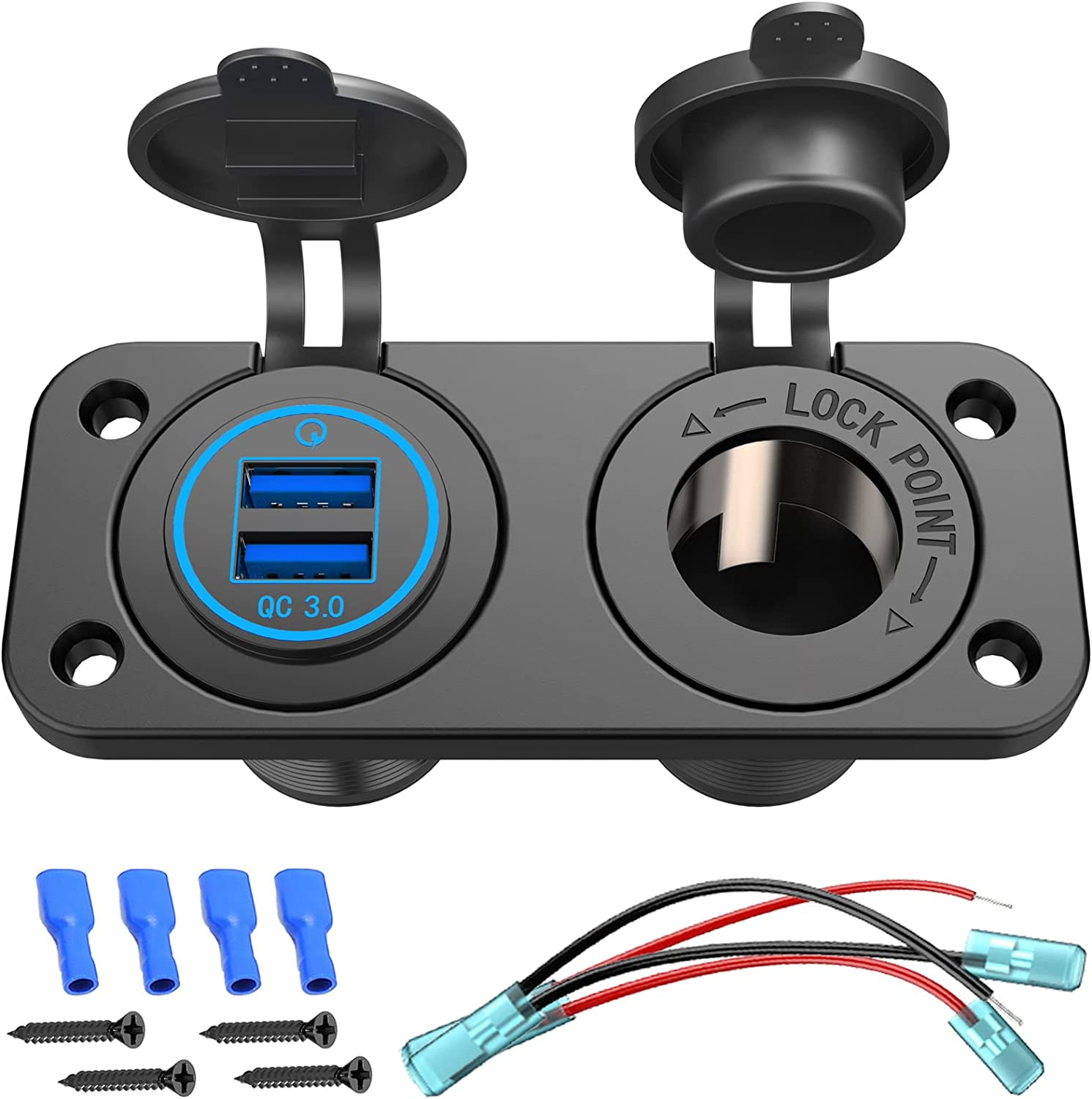 QC 3.0 USB Outlet 12V Boat Marine Waterproof Cigarette Lighter Socket Splitter 1