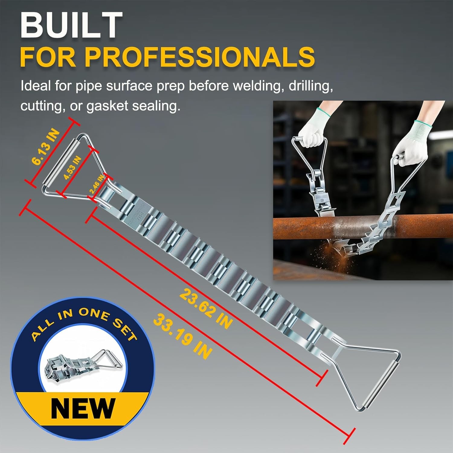 Tool DS12 Steel Pipe Descaler 33" Descaling Tool Remove Scale For 3"-12" Pipes