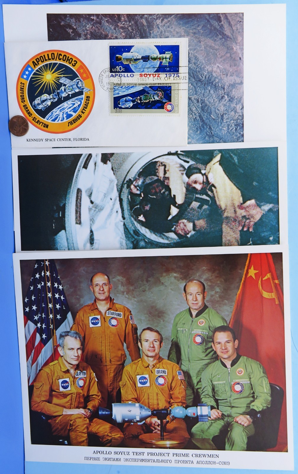 NASA Photo Litho lot of 3 + First Day Cover Envelope vtg Apollo Soyuz 8" x 10"