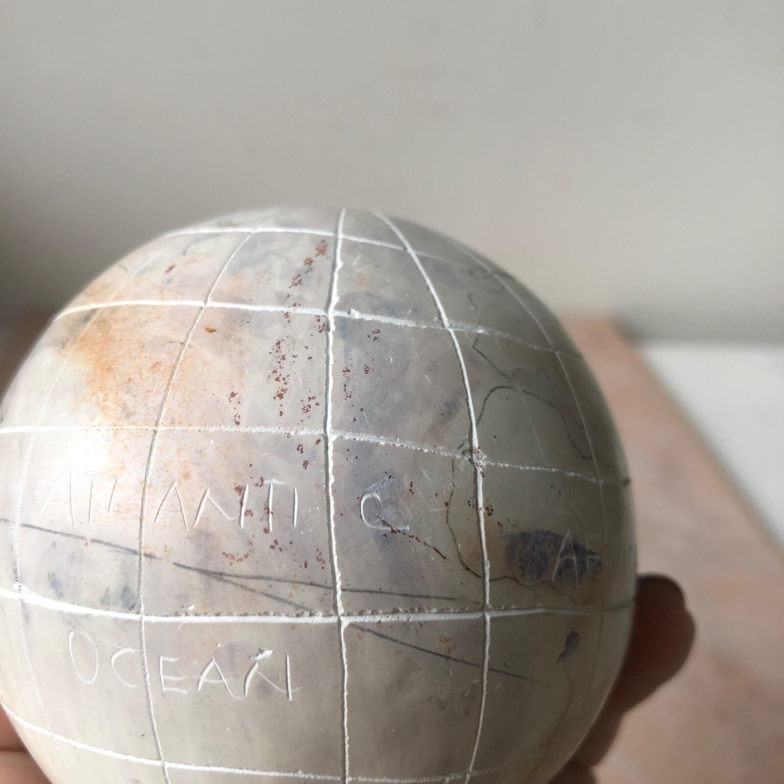 Unique Vintage Carved and Handpainted Stone Globe / World Map