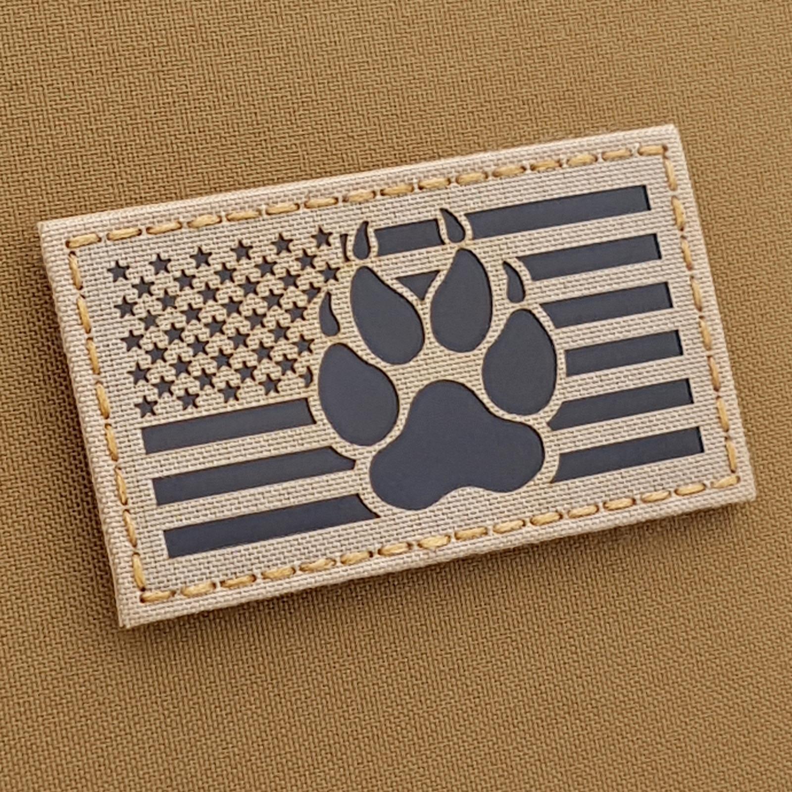 IR dog paw USA flag K9 handler sand tan desert morale tactical patch