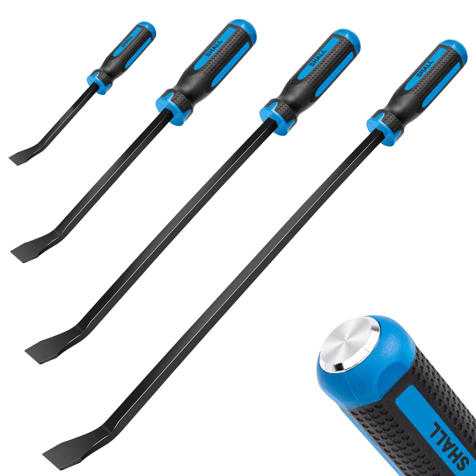 SHALL 4-Piece Pry Bar Set, 8", 12", 18" and 24" Heavy Duty Pry Bar with Thick...