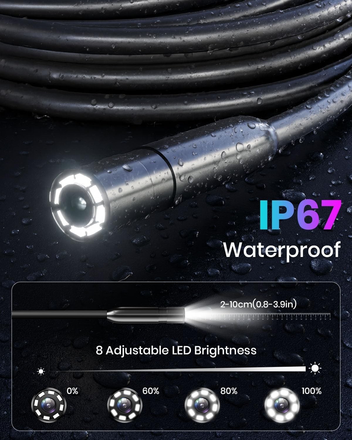 Endoscope Camera with Light, Borescope with 4.3" IPS Screen, 1080P HD, (5M) , e