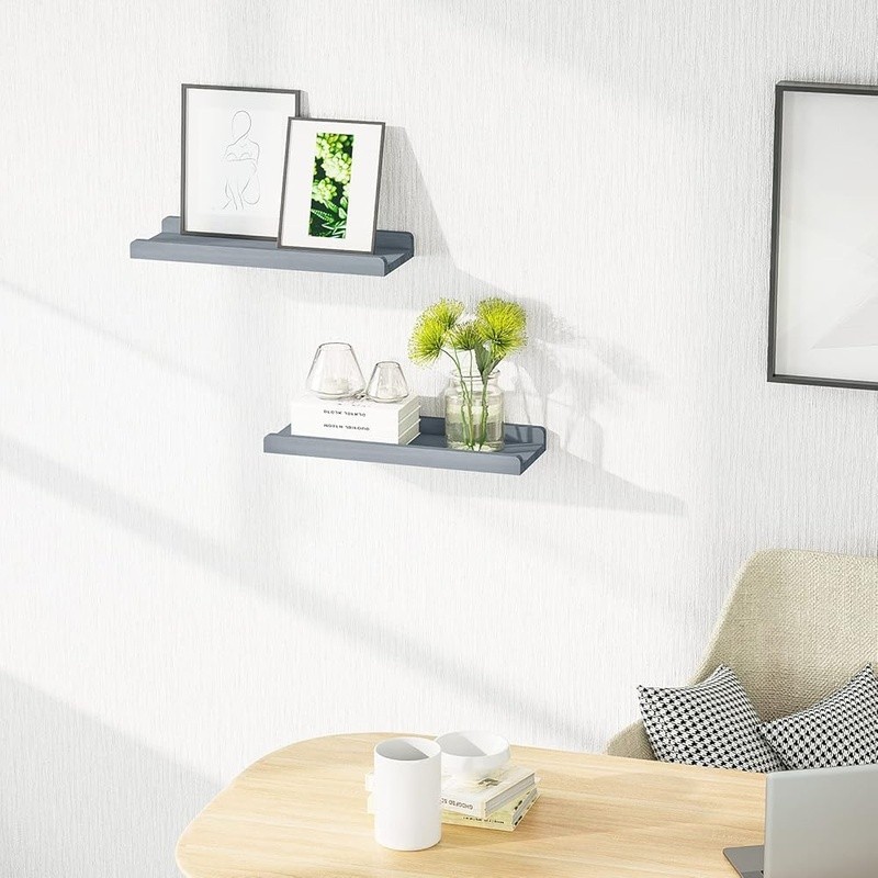 Rustic Floating Wooden Wall Shelves W/ Protective Ledge Easy Install Home Decor