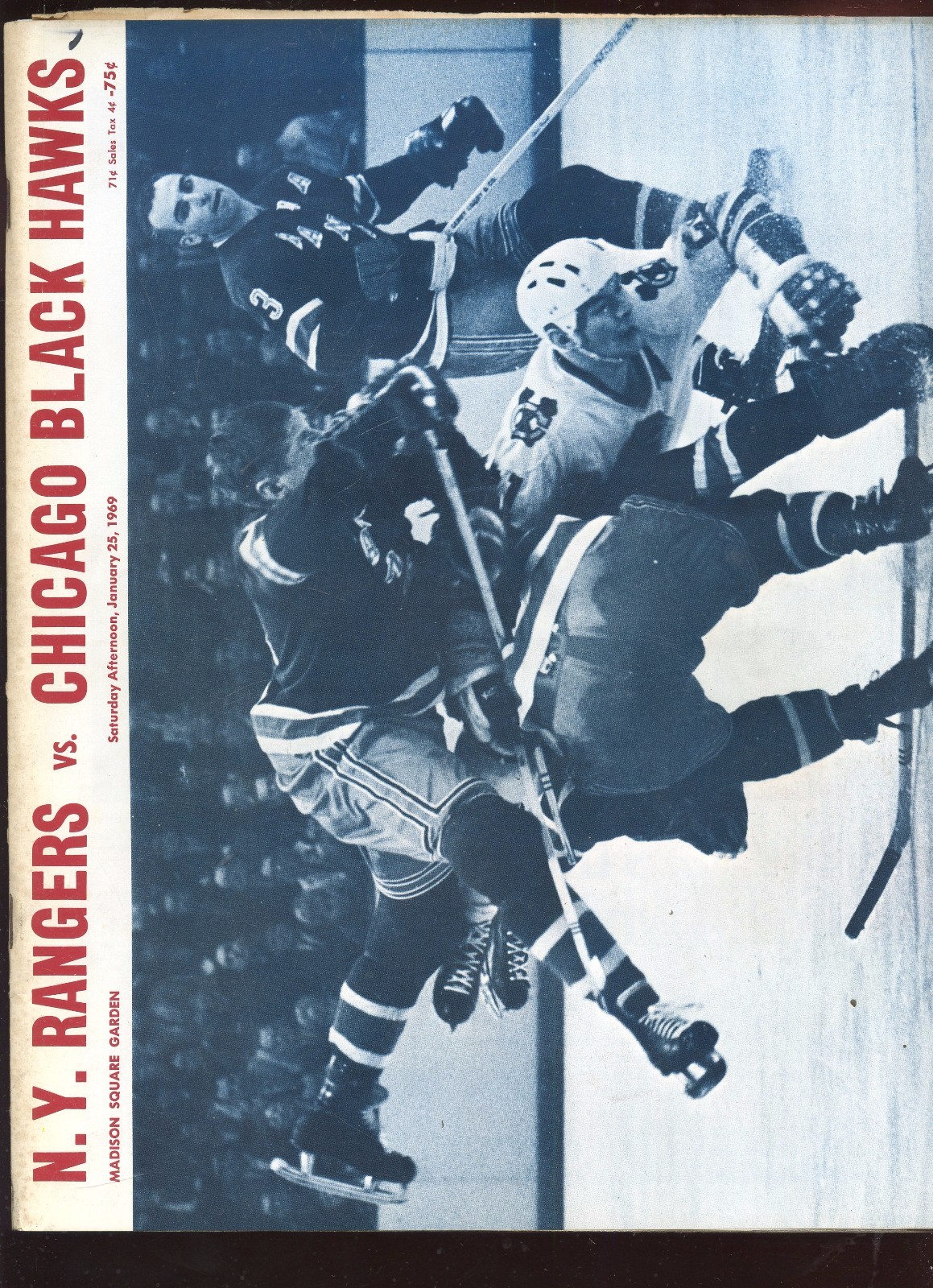 Jan 25 1969 NHL Hockey Program Chicago Black Hawks at New York Rangers EX+