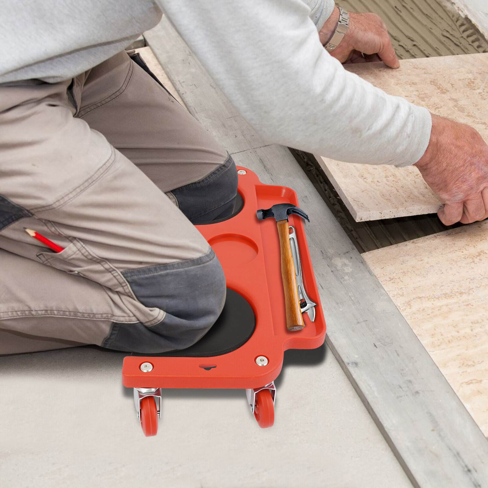 Construction Job Site Tool Rolling Wheeled Pads Dolly Knee Pad Creeper Roller US