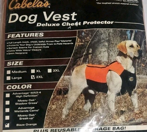 Cabela's Neoprene Blaze Orange Dog Vest Deluxe Chest Protector Size XXL