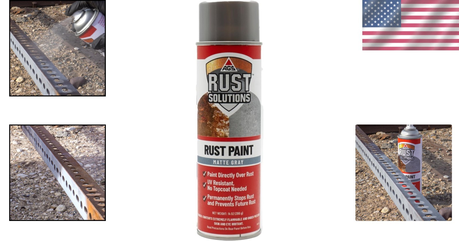 14oz AGS Rust Spray Paint - Effective Rust Eradication with Matte Gray Finish