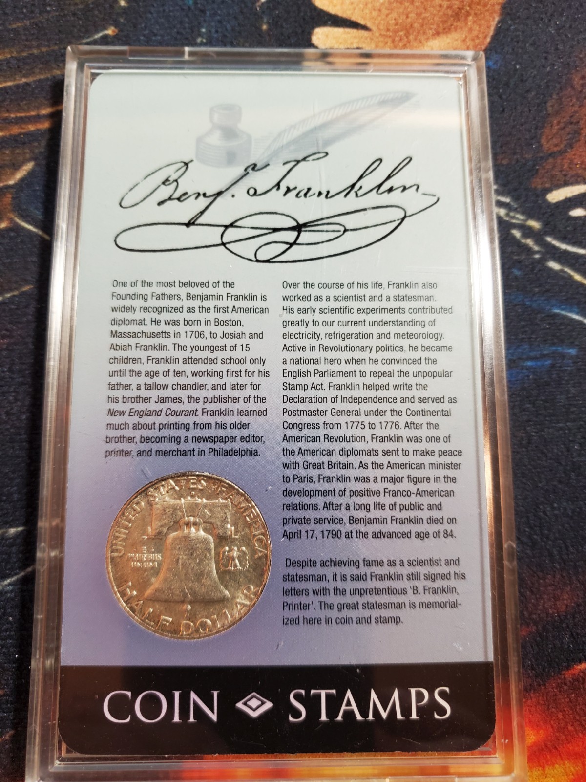 Benjamin Franklin 1962 Silver Coin Stamp Set -slight toning