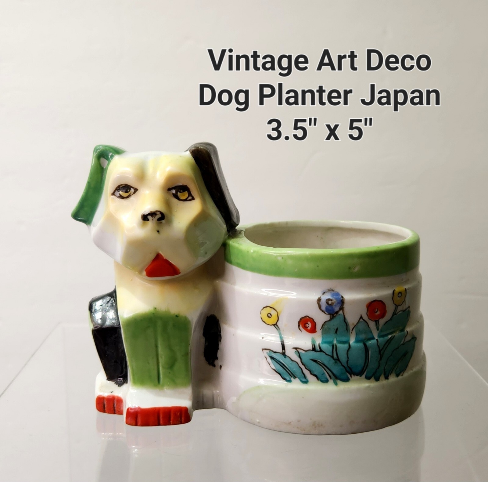 Vintage Art Deco Ceramic Dog Planter 3.5" x 5"