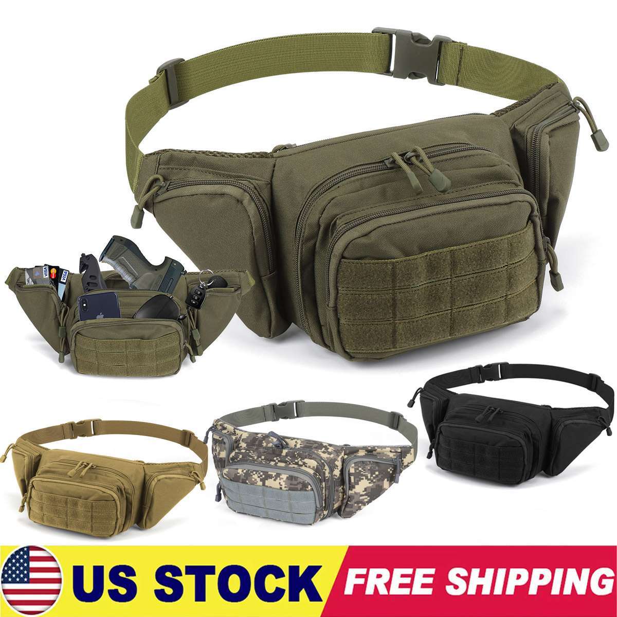 Tactical Pistol Pouch Waist Gun Pack Bag Fanny Packs Concealed Carry Gun Holster