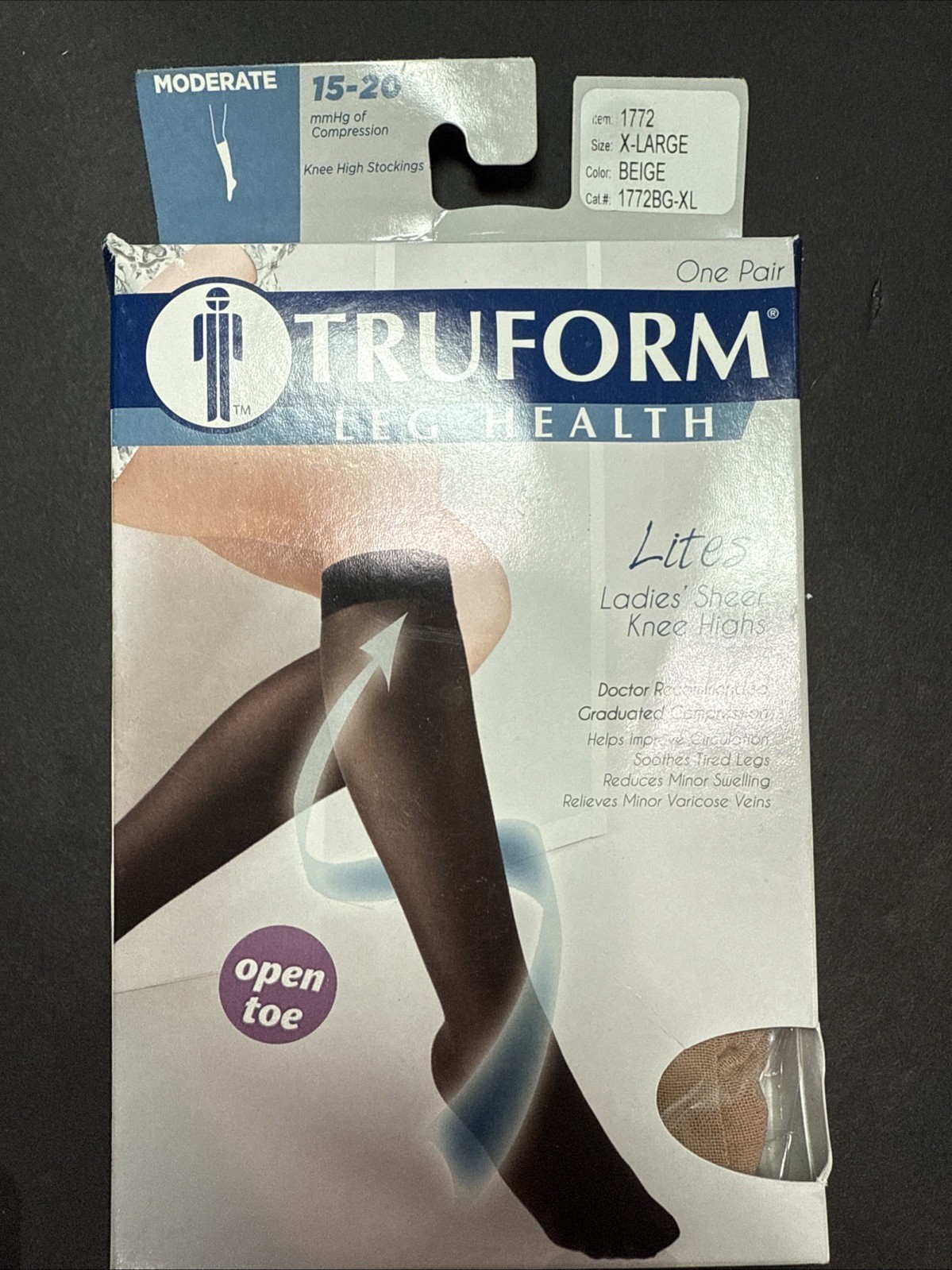 Truform Lites Ladies Sheer Knee High Mderate 15-20 mmHg Open Toe 1772 XL Beige