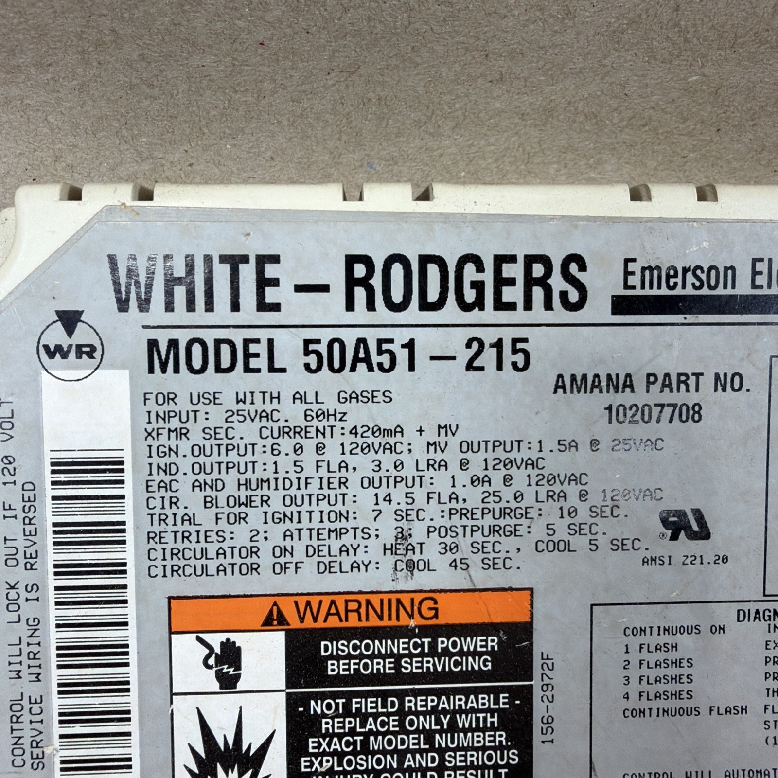 TESTED🔥🔥 Furnace Control Circuit Board 50A51-215 White Rodgers