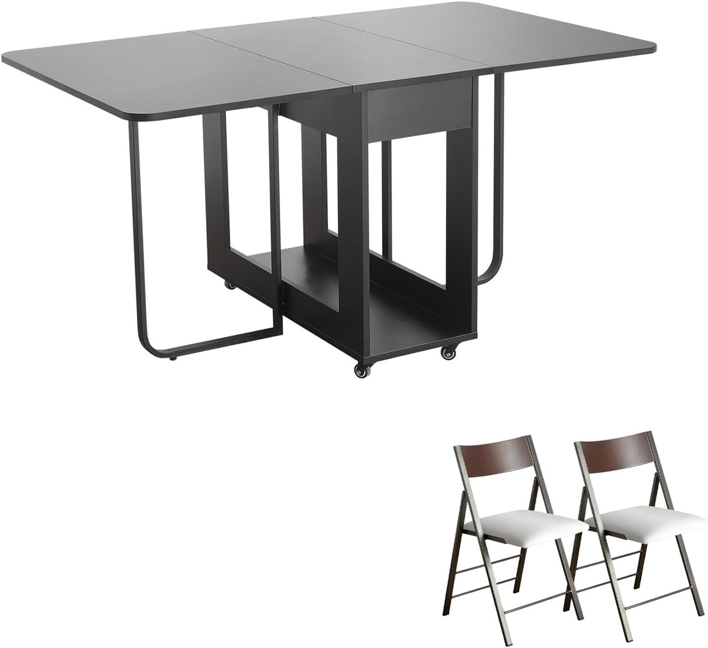 Folding Table and Chair Set, Space-Saving Dining Table and 2 Chairs, Dining Tabl