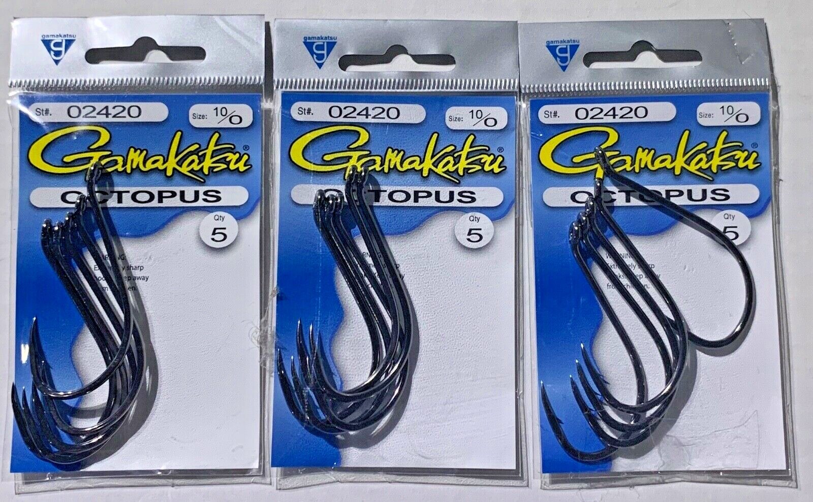 3 PACKS Gamakatsu Octopus 02420 Size 10/0   15 Hooks Total
