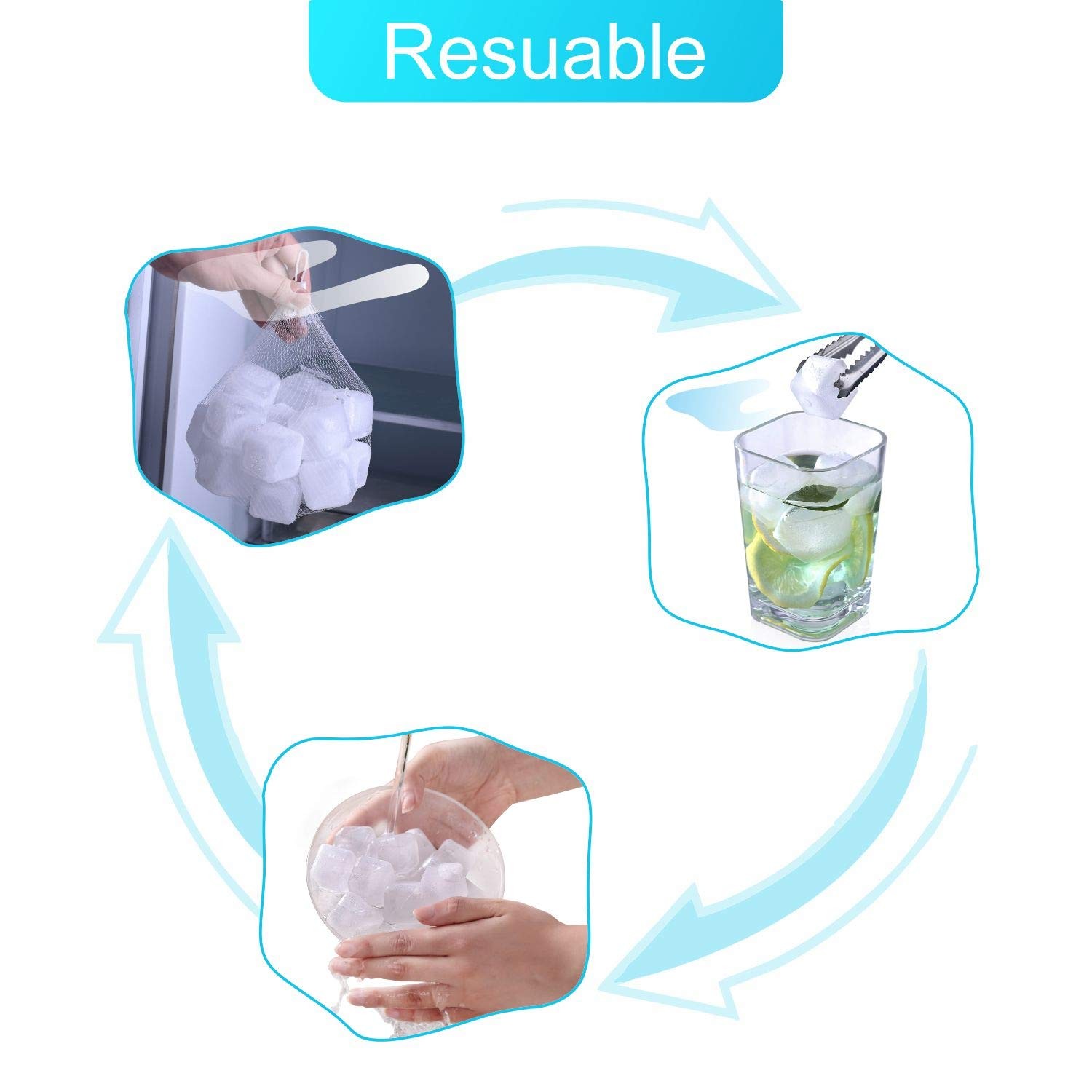 60 Pcs Reuable Ice Cubes White Clear Plastic Cube to Keep 0.98”,