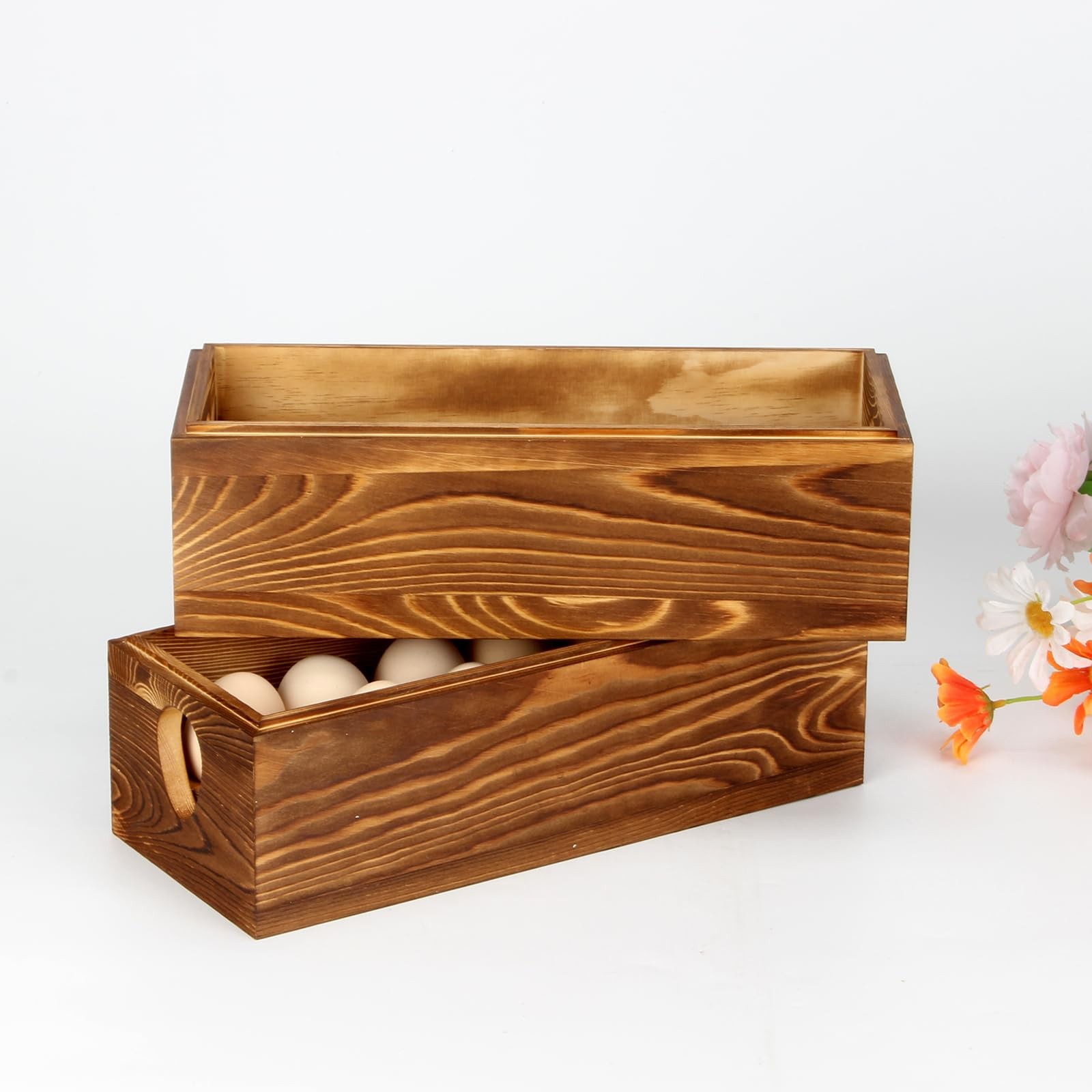 2 PCS Wooden Crate Stackable Holder Fits 24 Fresh Eggs Countertop Display