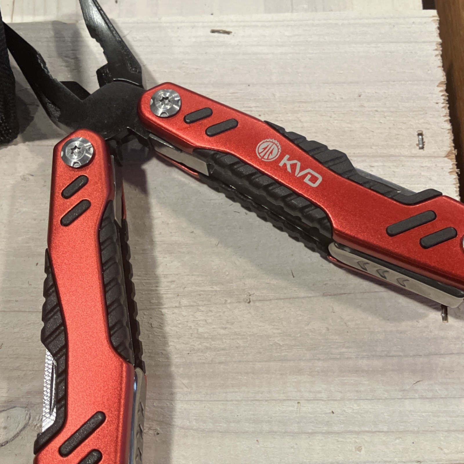 KVD Red Folding Multi-Tool with Pliers, Knife, Saw, File, Sheath