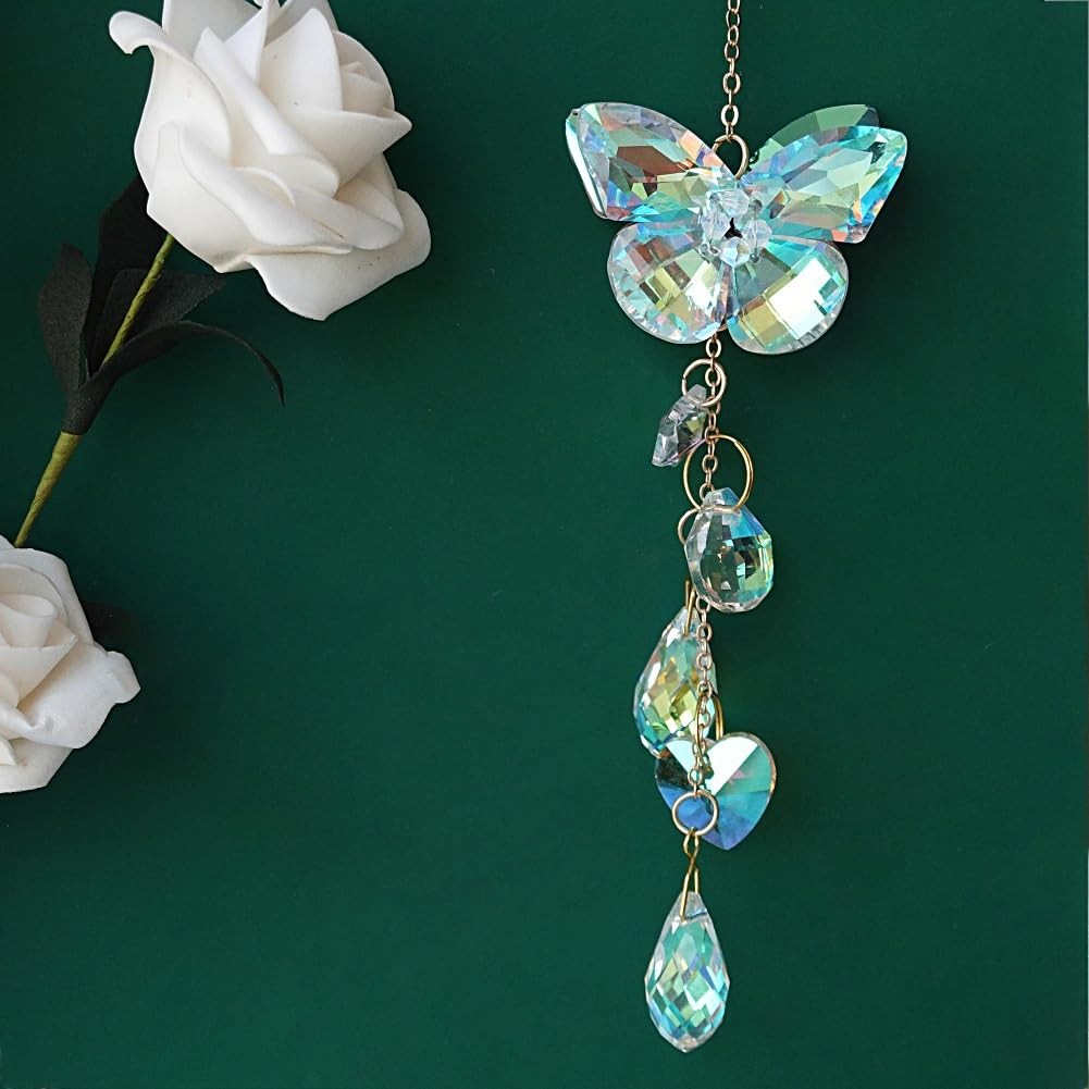 Butterfly Crystal Suncatcher Mothers Day Gift for Mom Window Hanging Rainbow