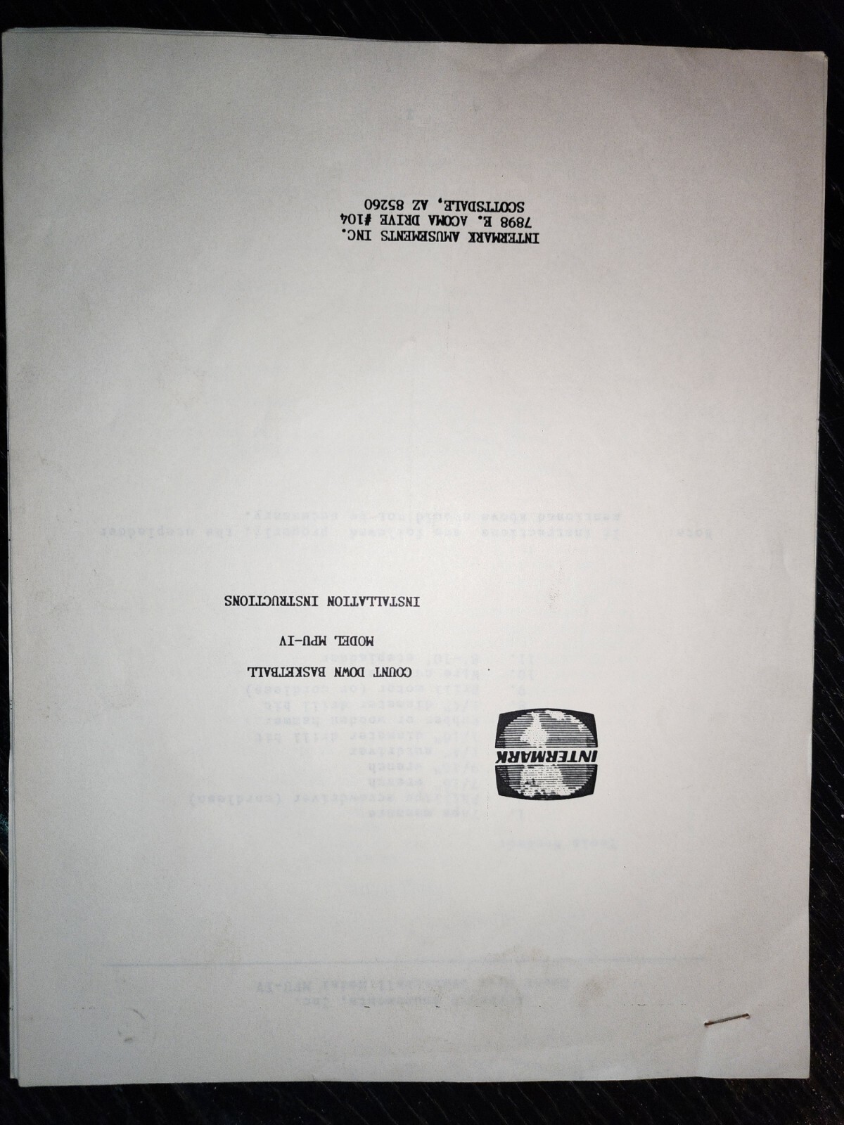 Countdown Intermark Basketball Manual Blueprints Schematics Arcade