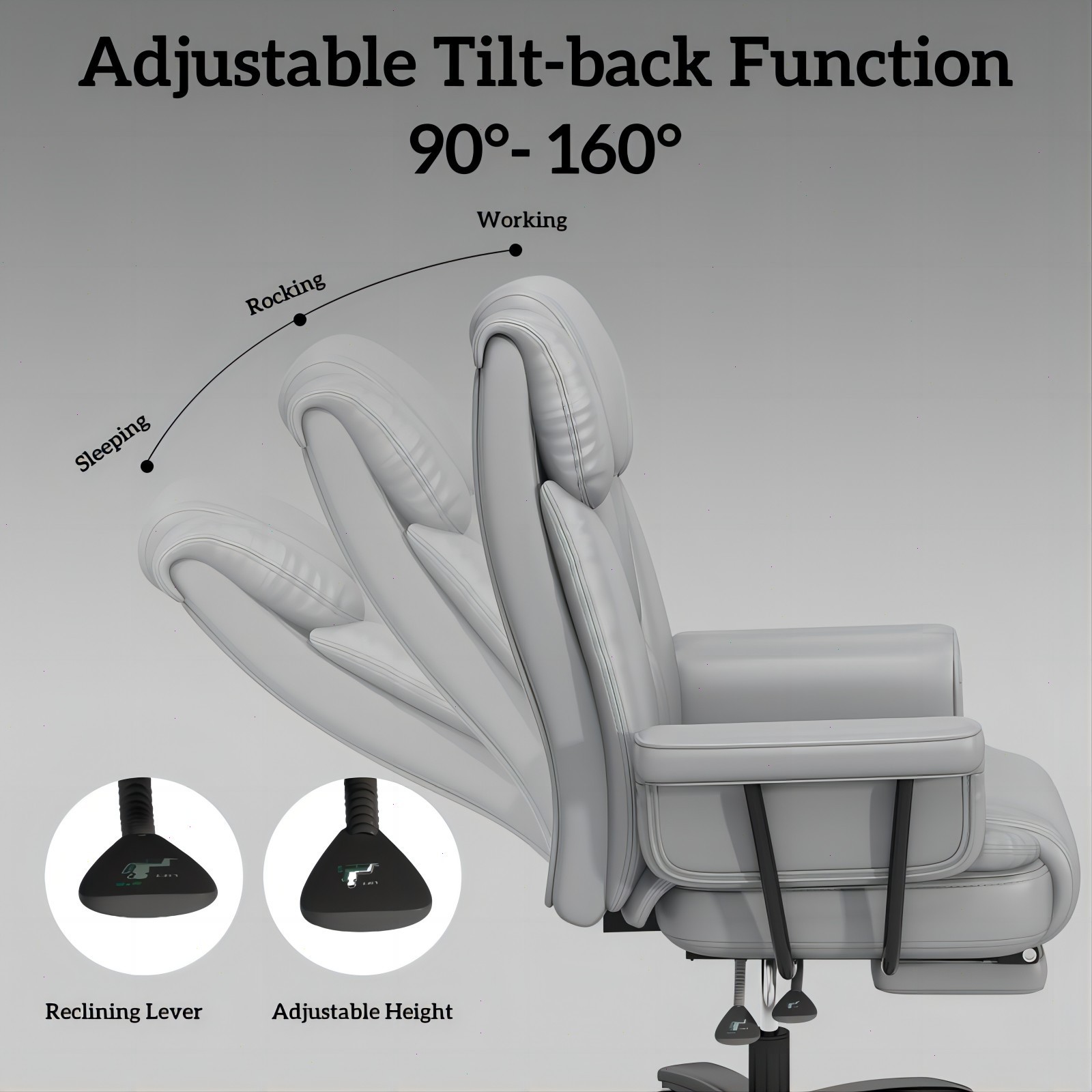 Big and Tall Office Chair Reclin with Footrest High Back Desk Chair 400LBS Gray