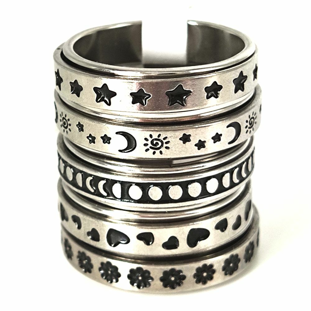 30pcs/lot Black Oil Filled Spinner Ring Style Mix 6mm Stainless Steel Spin Rings