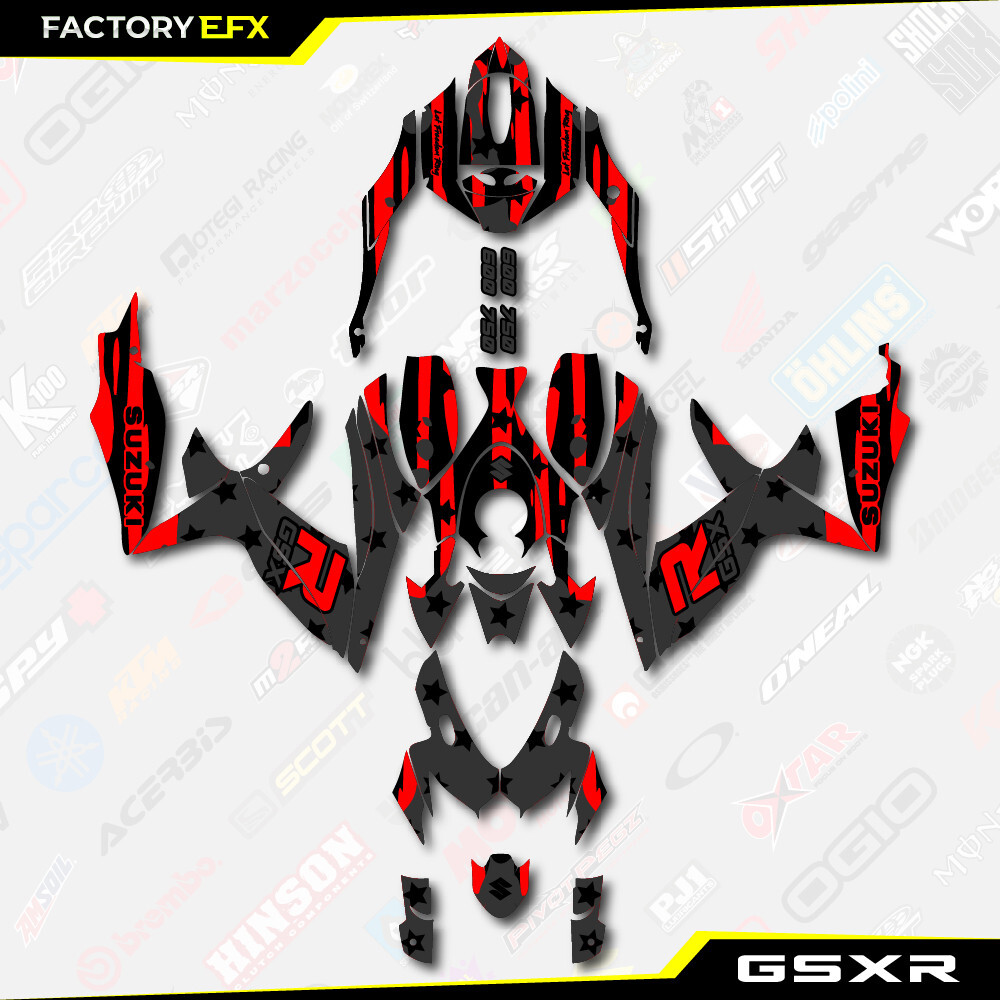 Red Subdued USA Graphics Kit fits 08-10 Suzuki Gsxr 600/750 Racing Decals