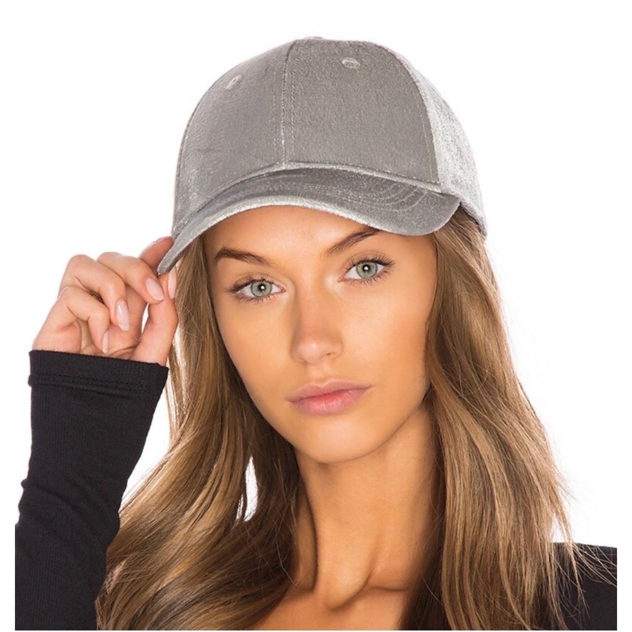 Michael Stars After Midnight Crushed Velvet Baseball Cap Hat Silver Gray Womens