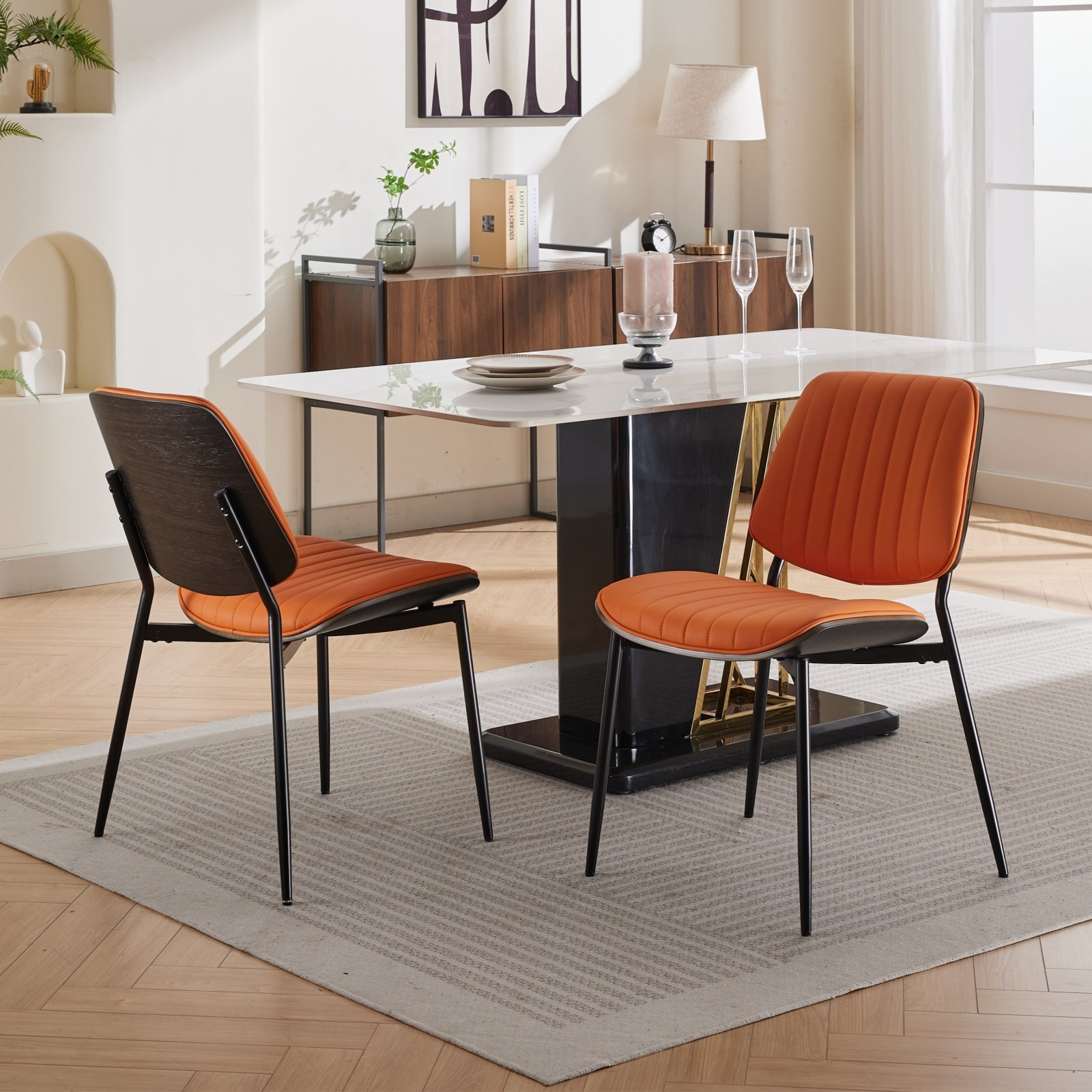 A&A Furniture, Dining Chairs Set of 2 Mid Century Modern Retro Faux Leather Ch