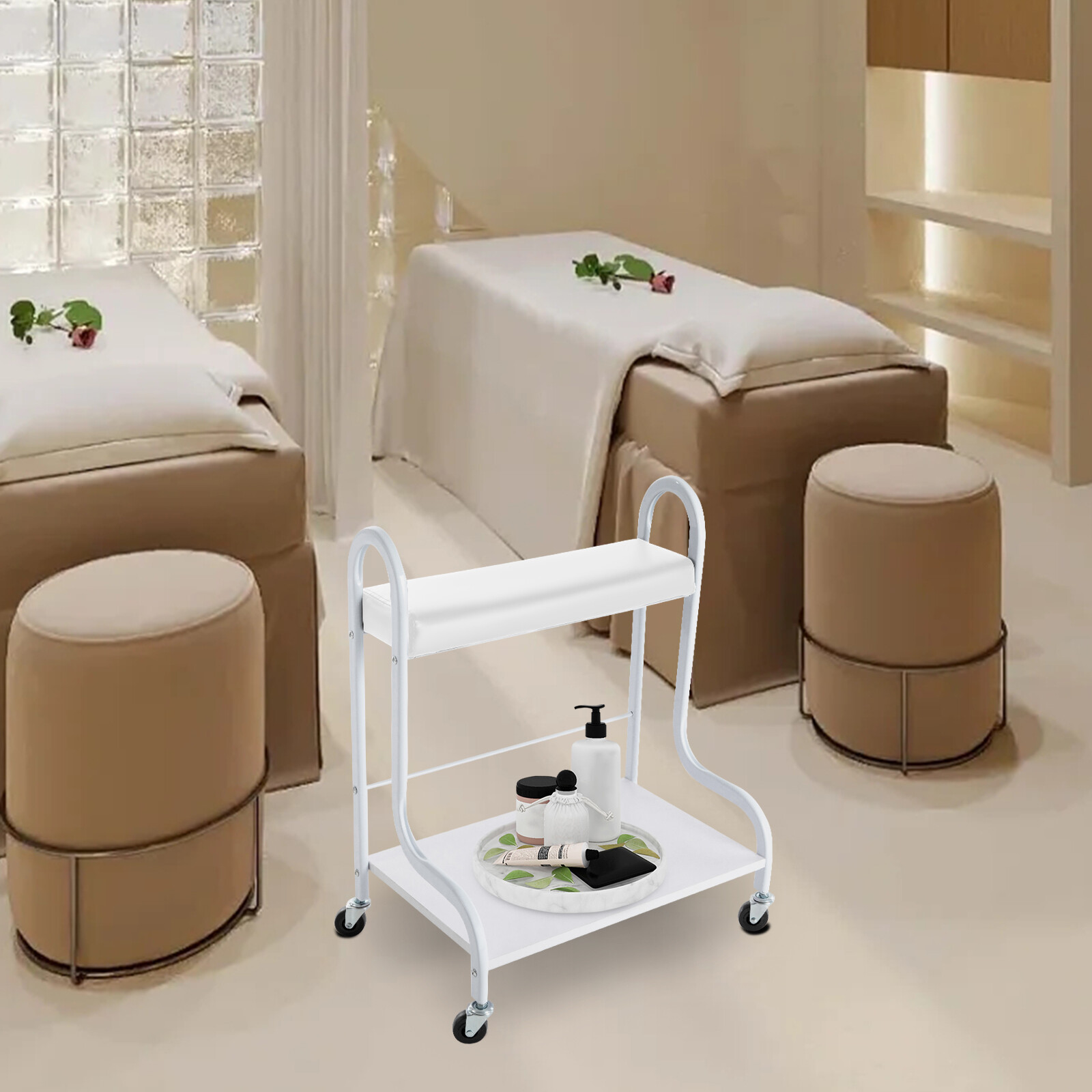 White Indoor Beauty Salon Nail Foot Bath Spa Portable Trolley Cart With 4 Wheels
